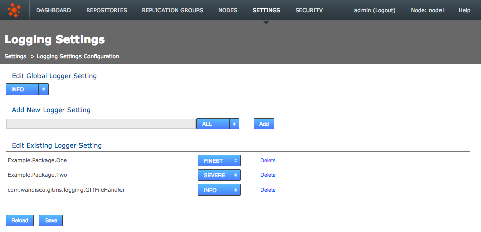 settings - entry of logging