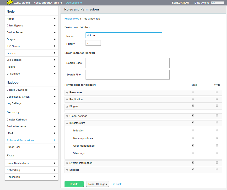 LDAP Roles screen
