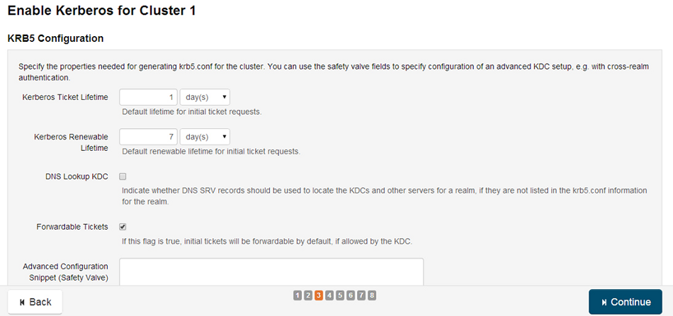 kerberos CM configuration screen