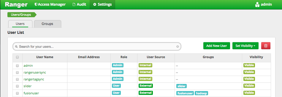 liveranger2.1 ambari add user