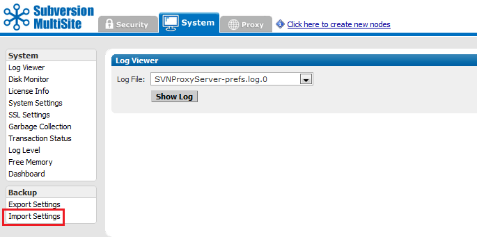 Admin Console - Import Settings
