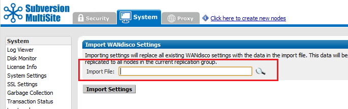 Admin Console - Import Settings