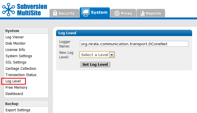 Admin Console - Log Level