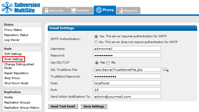 Admin Console - Mail settings