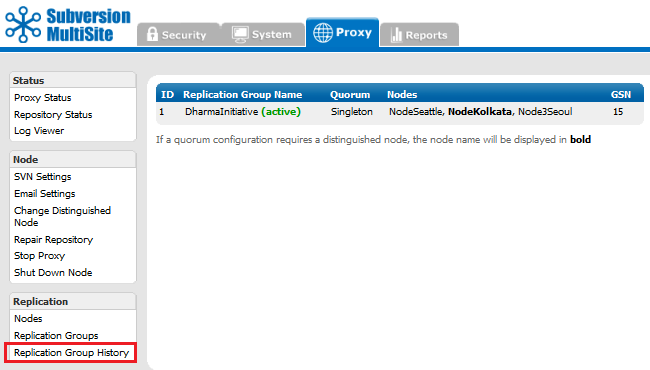 Admin Console - Replication Group History