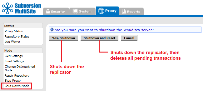 Admin Console - Shut down node