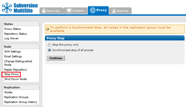 Admin Console - Stop Proxy