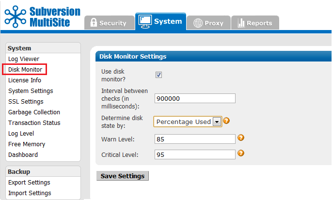 SVN disk monitor