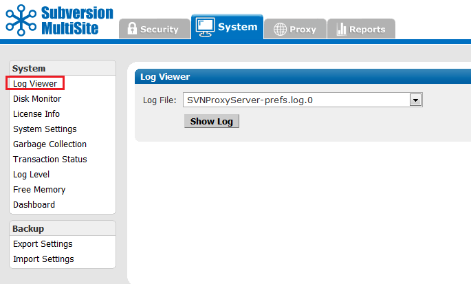 Admin Console - Log Viewer