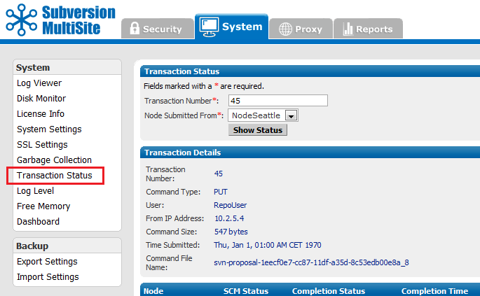 Admin Console - Trans Log